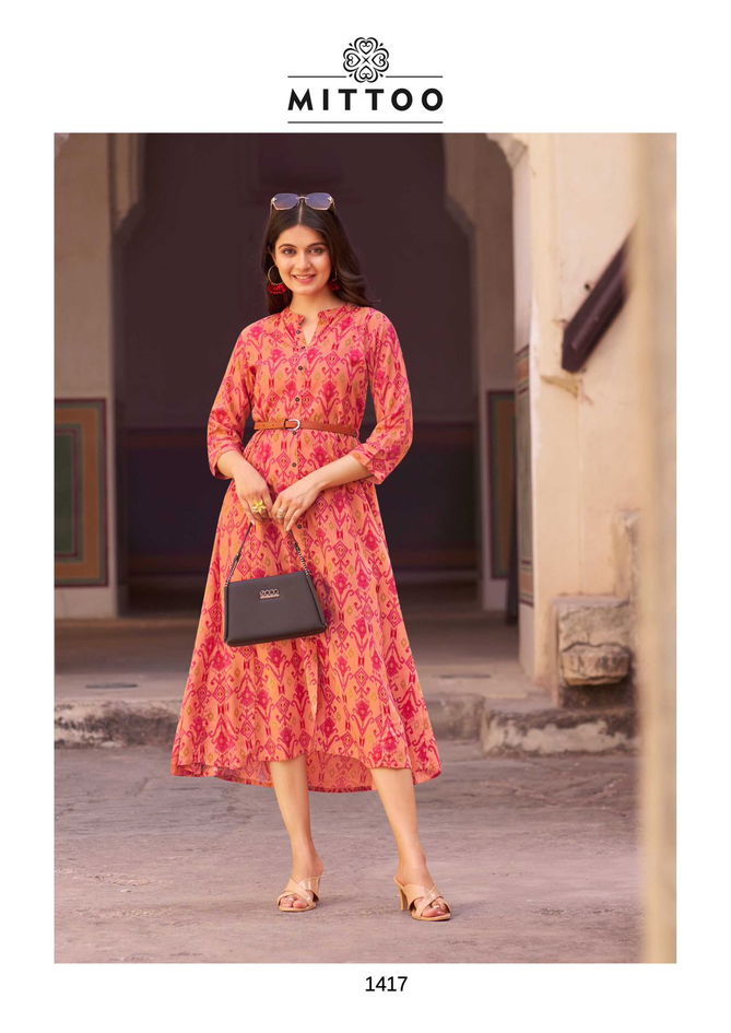 Belt Vol 16 By Mittoo Rayon Printed Party Wear Kurtis Wholesale Price In Surat